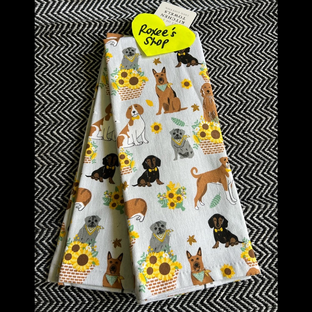 Dachshund Pug Frenchie Multi Dog Sunflower Towel Set | 2pcs
